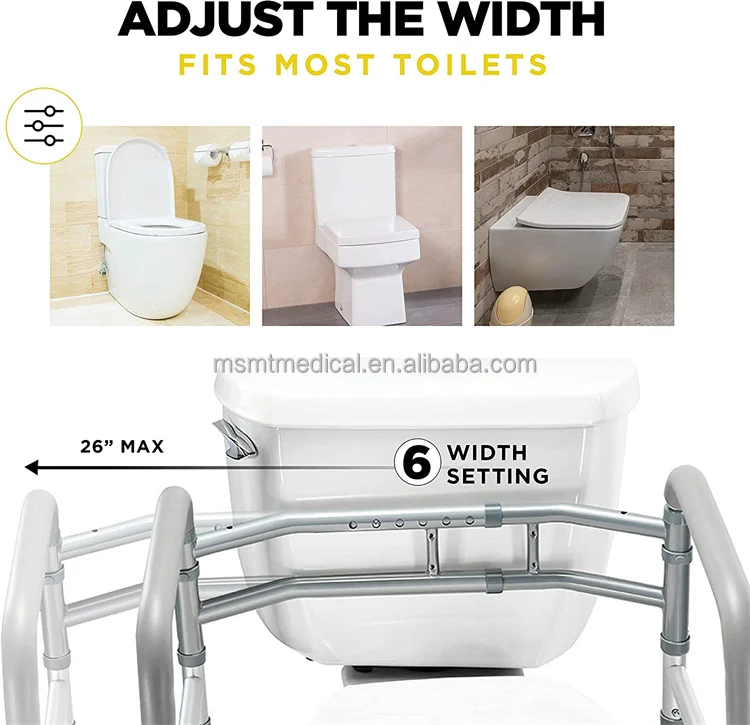 MSMT Adjustable Detachable Heavy-Duty Toilet Safety Rail with Handles ...