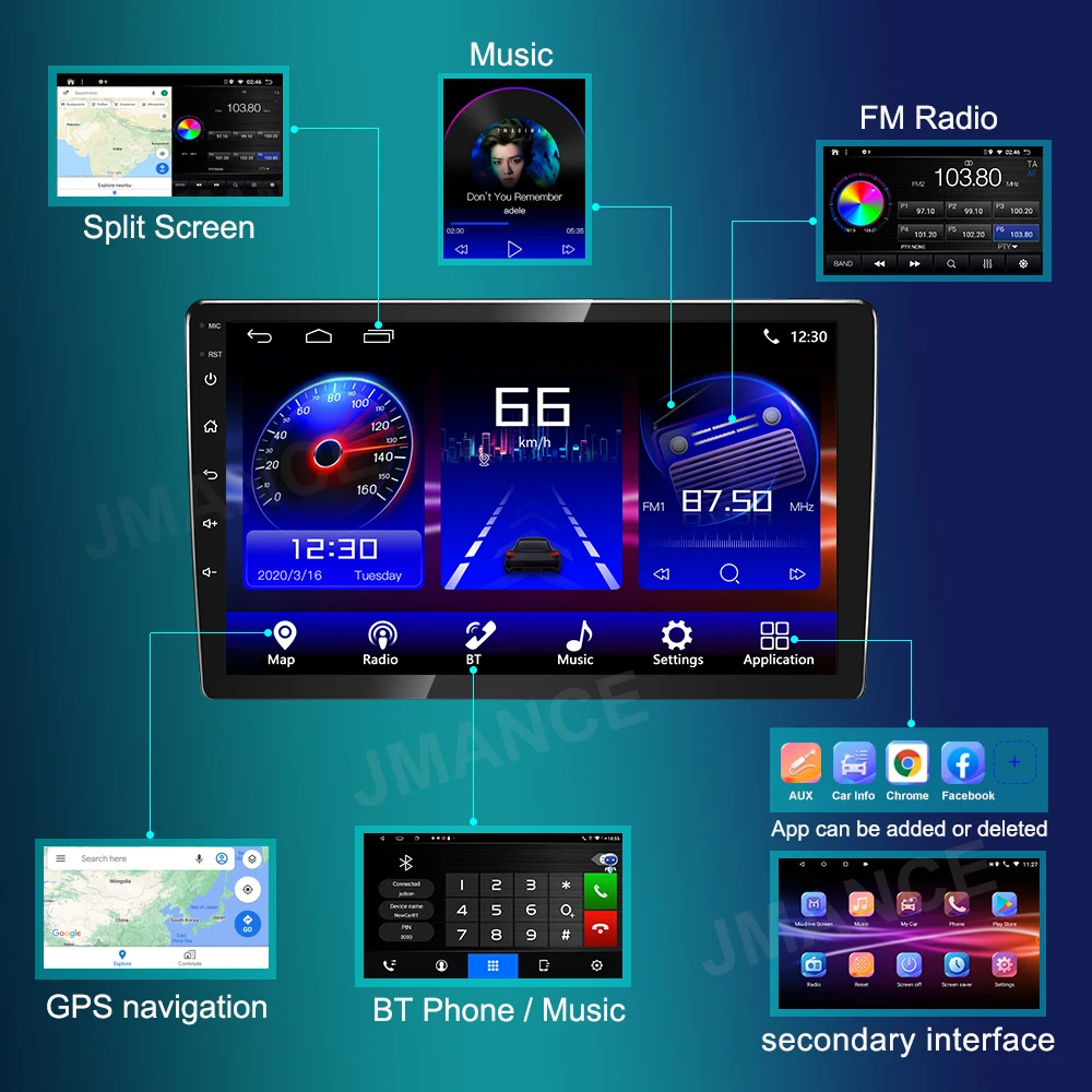 Touch Screen Universal Multimedia 2 Din 10 Inch Audio Stereo Android 12