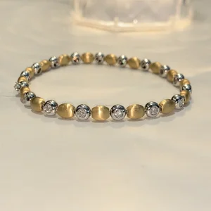 Brushed 18K Gold 8.33g Vintage Bracelet - 16.5cm 0.9CT VS Lab Diamond Elegant Chain for Women