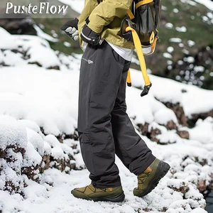 Men's Mid Warm Winter Three-dimensional Pleated Cotton Pants Outdoor Water-Repellent New Coil Casual Straight Flat Thickened