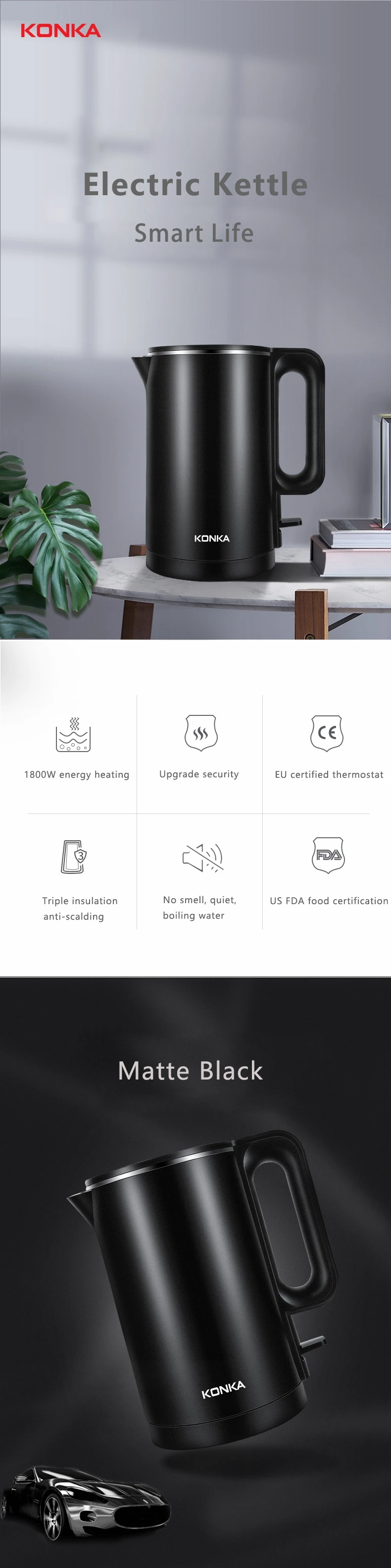 Electric Kettle 1.7l Automatic Poweroff Silent Kettle Antiscalding