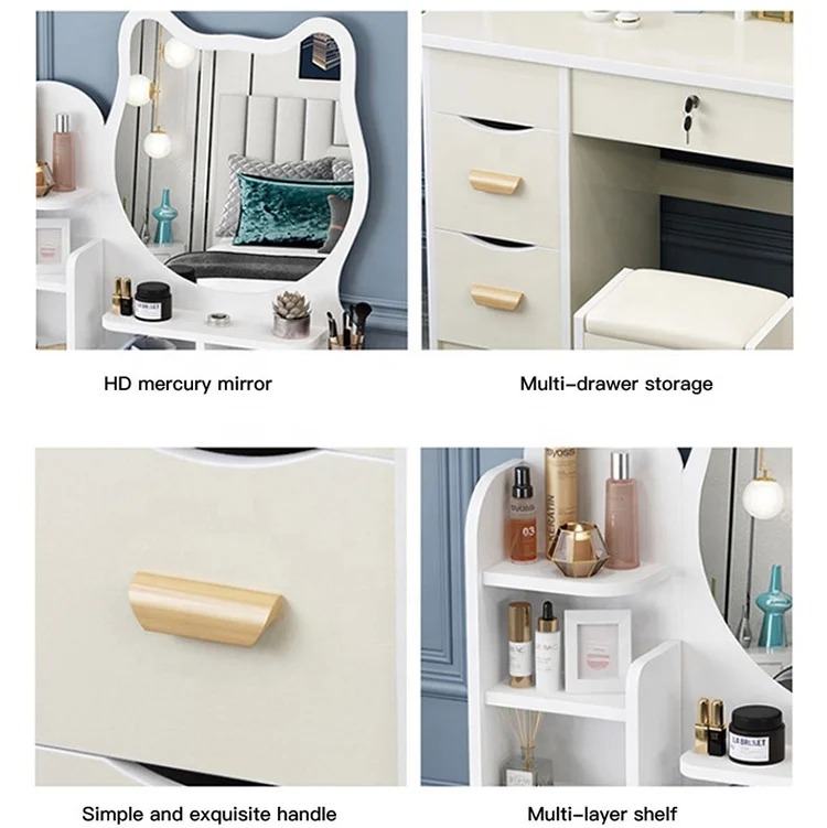 Hotel Bedroom Furniture Women Elegant Storage Cabinet Hair Makeup Dressing Table Wooden pink White Cheap Dresser for Bedroom