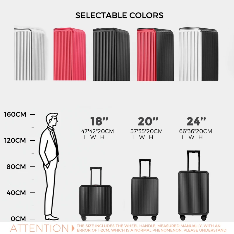 מזוודה ניידת 20 אינץ' מסוג Carry-On עם גלגלים מסתובבים (Spinner), נעילת TSA, עמידה במים, נגד גניבה, סגנון מינימליסטי לעסקים, עם פתיחה קדמית