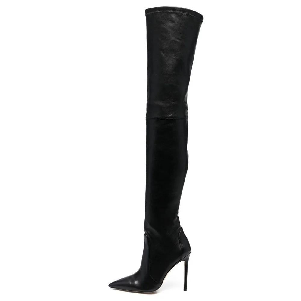 Over the Knee Black Stiletto Pencil Heel Sock Crossdresser High Heel Women  Stretch Thigh High Boots 2023