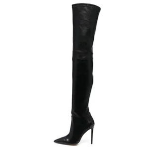Over the Knee Black Stiletto Pencil Heel Sock Crossdresser High Heel Women Stretch Thigh High Boots 2023