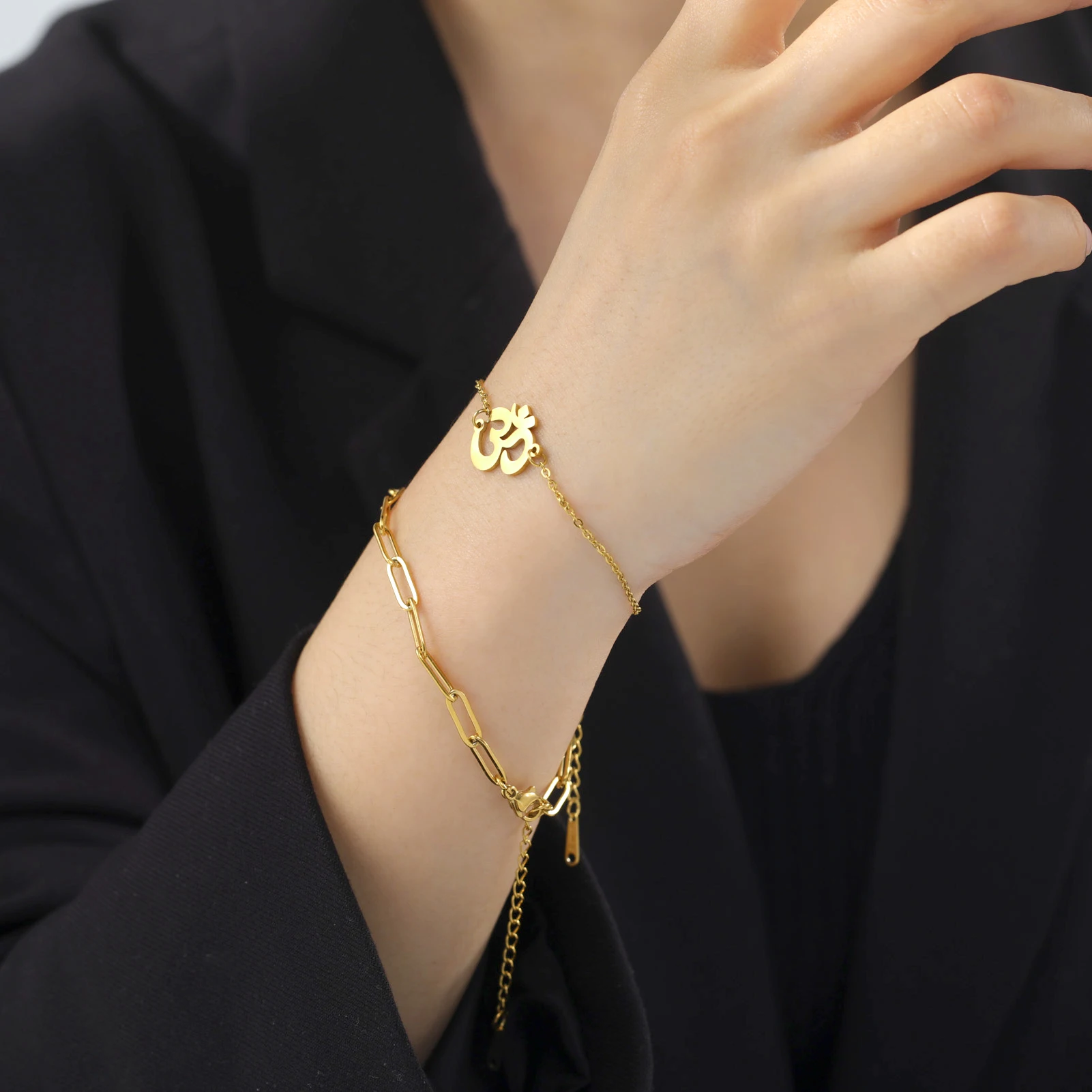 Bracciale Yoga OM In Acciaio Inox Con Doppia Catena - Simbolo Sanscrito Aum - 4