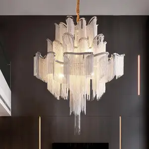 Creative Personality Wedding Hotel Ceiling Duplex Aluminum Chain Modern Tassel Fringe Chandeliers