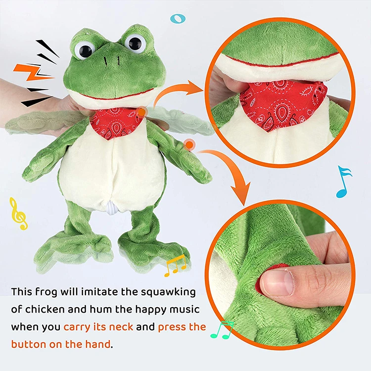 Green Walking and Dancing Cute Plush Electric Frog Toy