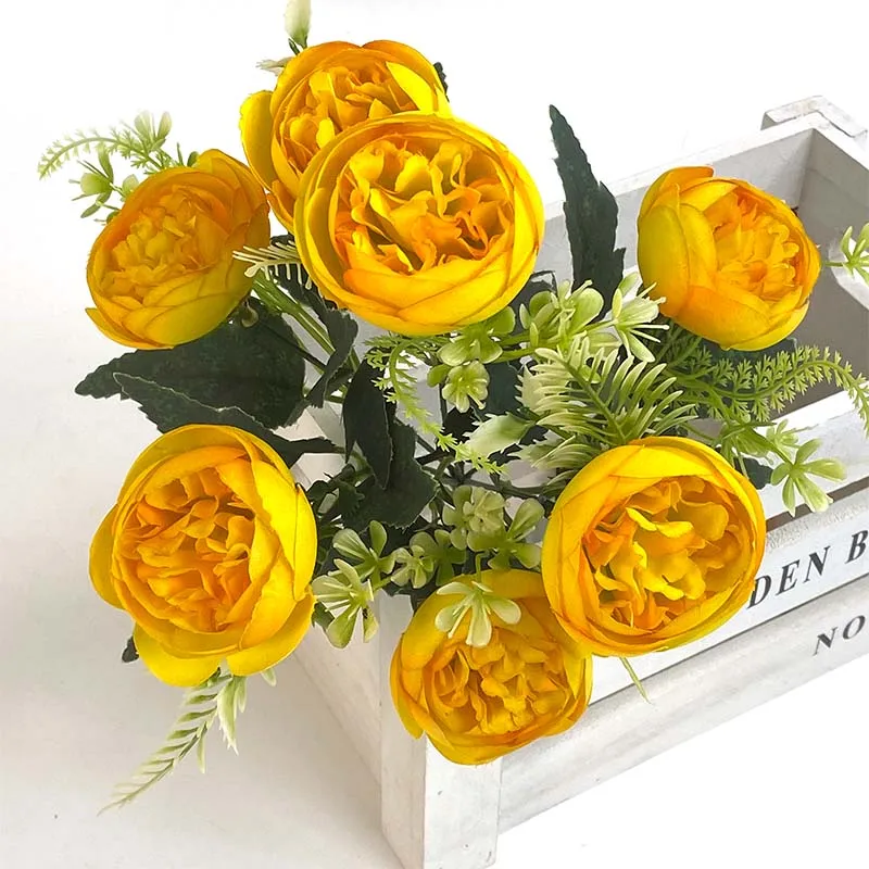 Wholesale Artificial Rose Flower Single 7 Heads Tea Bag Flowerroses Vintage Peony Rose Flowers