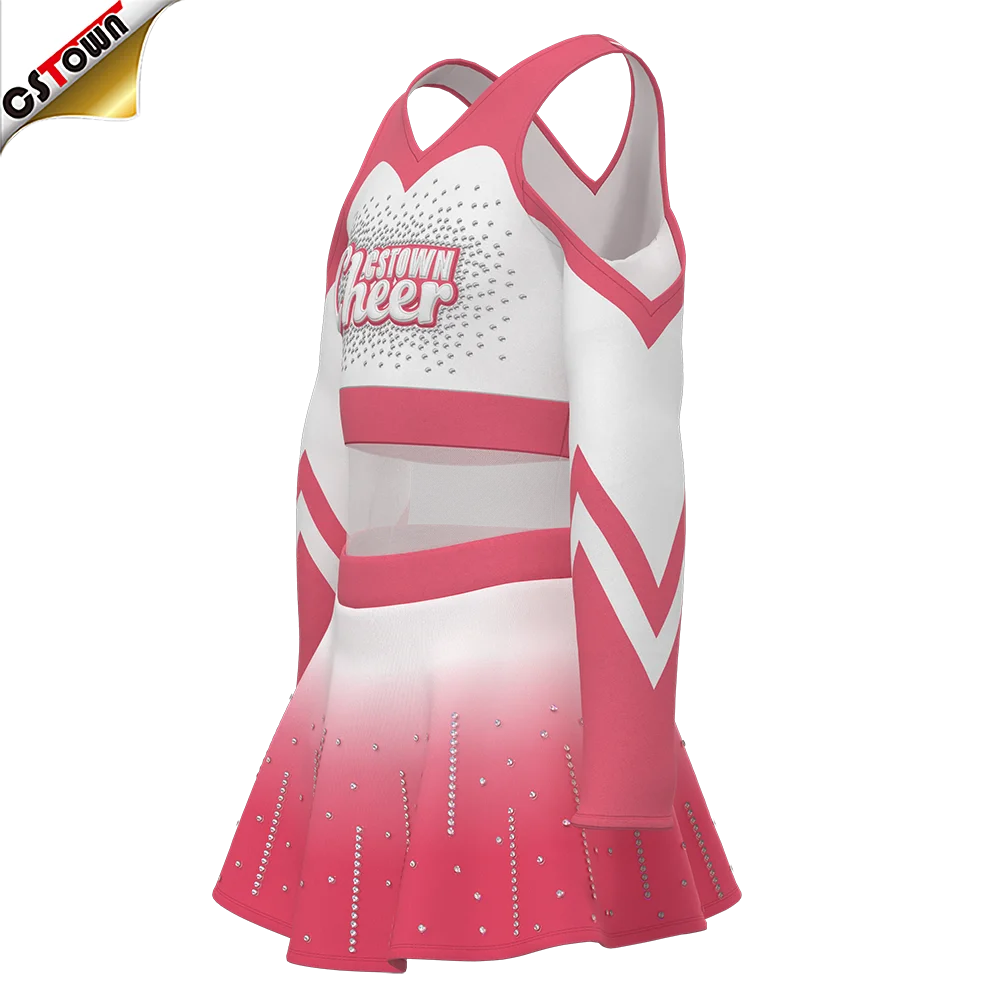 Wholesale Digital Printing Pink Cheerleading Uniforms Cheer Uniforms