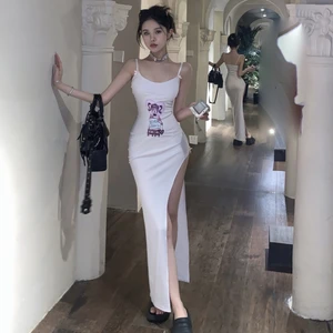 In Stock Women Sleeveless Solid Color Sexy Maxi Bodycon slip Casual Long Summer Dress