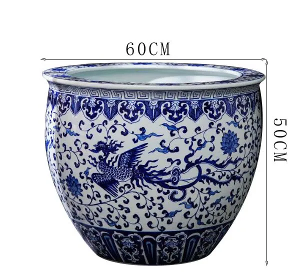 Hand Painted Blue and White Phoenix Pattern Large Indoor Plant Pots  Jingdezhen Home Decors Ceramics Customized Flower Pots