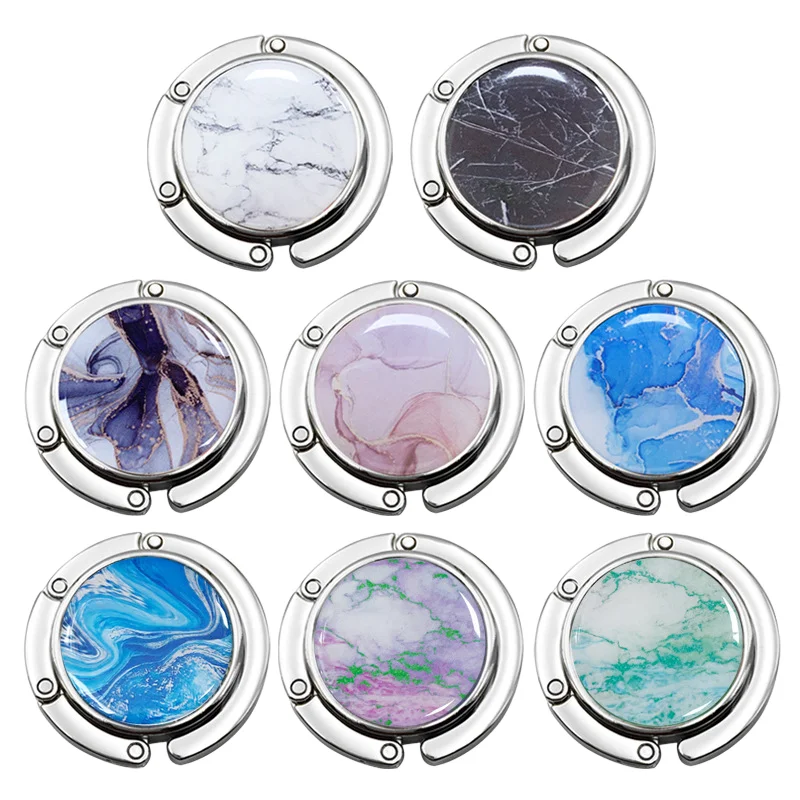 Custom Logo Metal Folding Bag Hanger Portable Outdoor Magnetic Office Table Purse Hook Handbag Holder