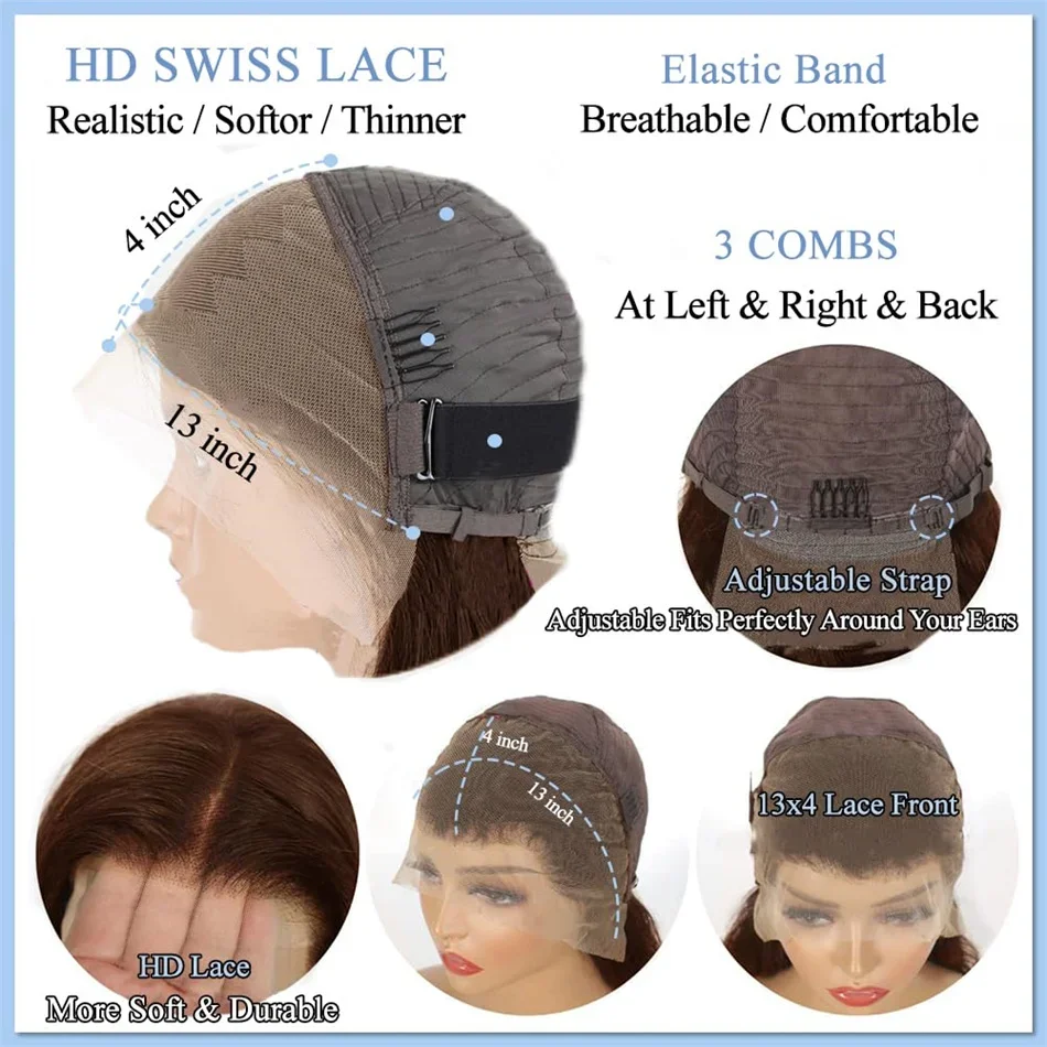 Chocolate Brown Glueless Wig HD Transparent Lace Frontal Wig Brazilian Hair Wigs Pre Plucked_voghion.com