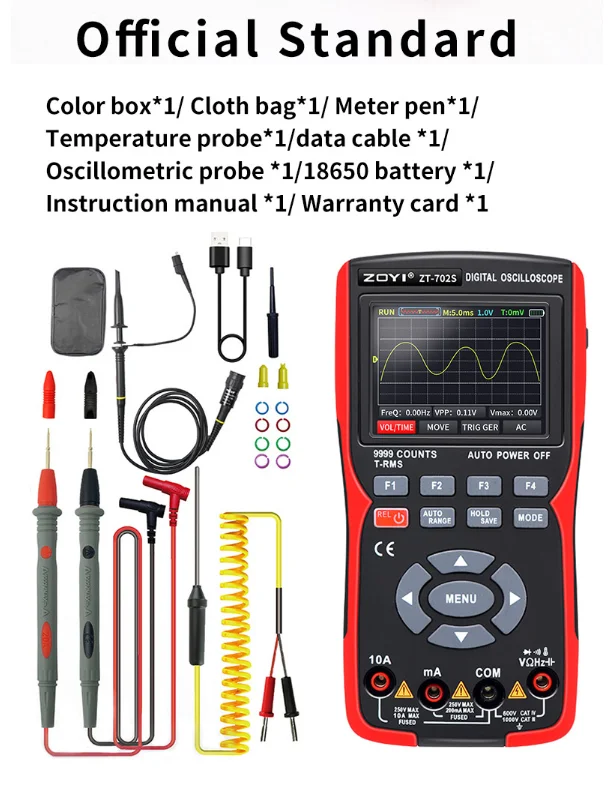 Zt702s 2in1 Digital Oscilloscope Multimeter Realtime Sampling Rate