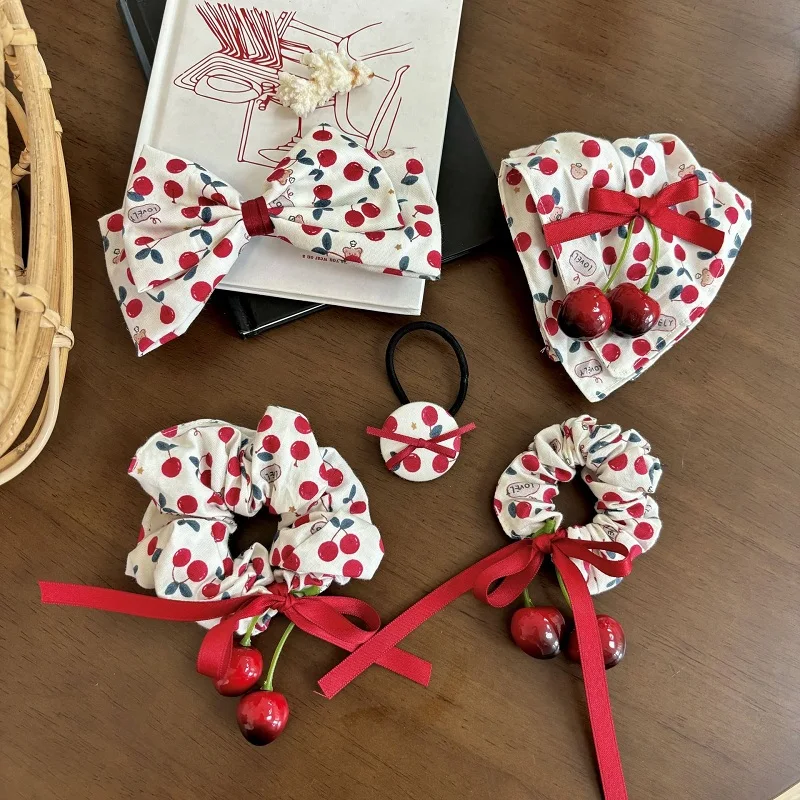 MIO Women Red Bow Hair Band - Cute Fruits Cherry Scrunchies display picture 1