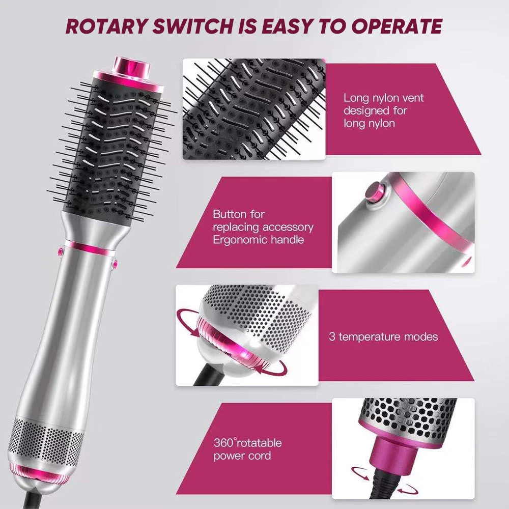 5 In 1 Interchangeable Hot Air Brush One Step Hair Dryer Volumizer Hair