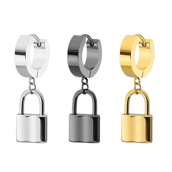 316L black lock and key stainless steel padlock earring