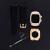 Rose gold case + black strap 44/45mm