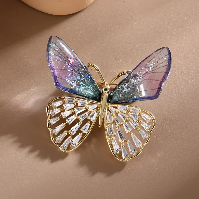 Shining Transparent Wing Butterfly Brooches for Women Zircon Copper Top Quality Luxury Butterfly Office Party Brooch Broach Pins
