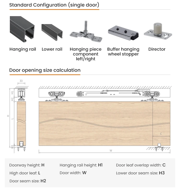Wooden Door Aluminum Tempered Glass Pocket Door Sliding Door Track