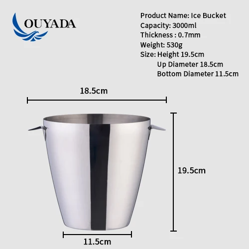 Factory Direct 3L Round Big Champagne Stainless Steel Wine Chiller Silver Metal Gift Pail in Beer Inox Ice Buckets With Handle