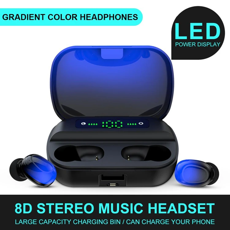 Gradient Color Earphones 1500mAh Charging Case 9D Stereo Headset LED Display IPX7 Waterproof TWS Q61X Wireless Blutooth Earbuds