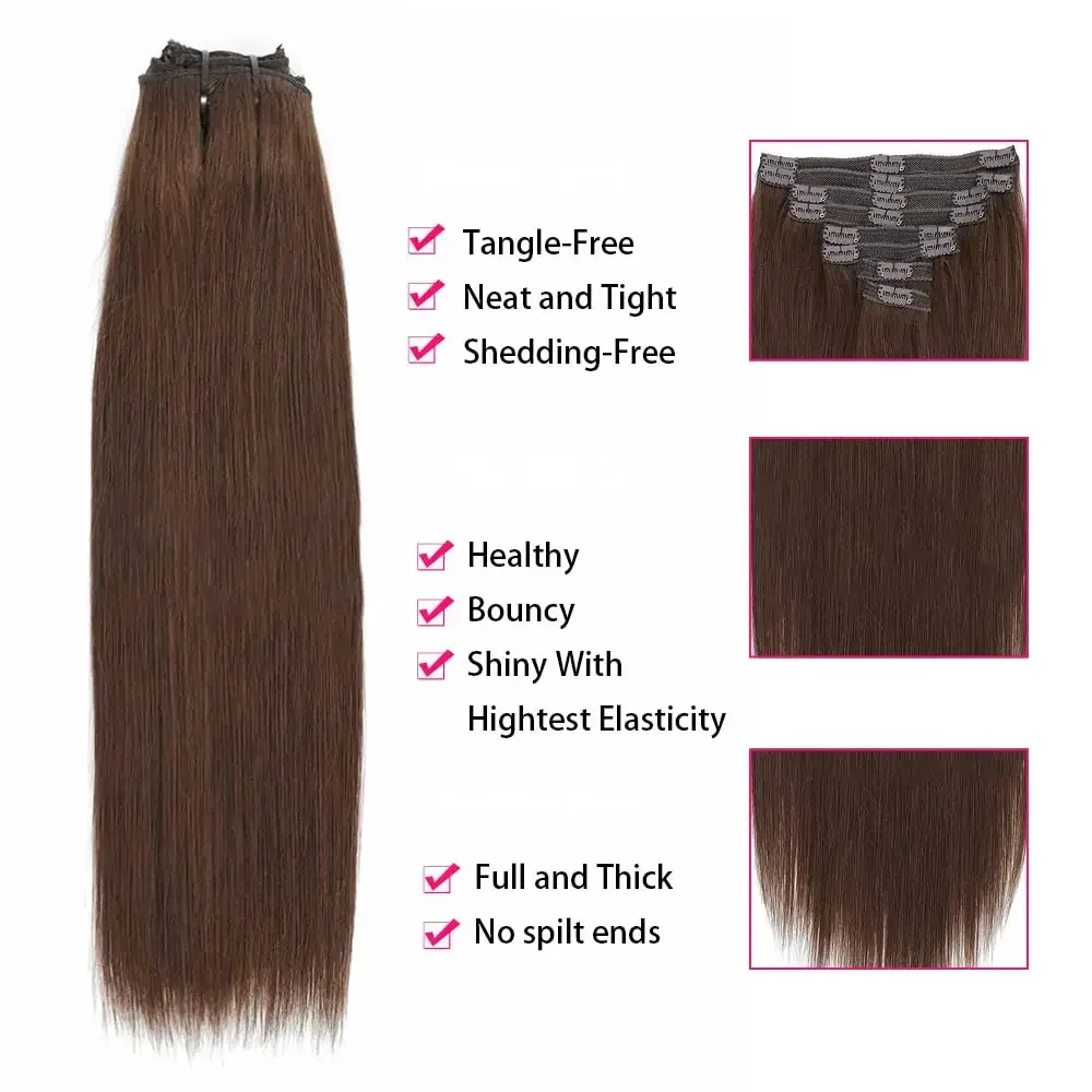 Clip In Human Hair Extensions Natural Black Set For Added Volume_voghion.com