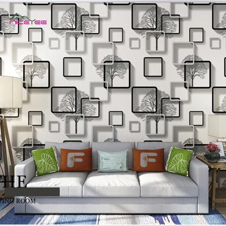Beautiful Geometric Frame Tree Design Square Dekoration Wall Paper Wallpaper for Wall Deco