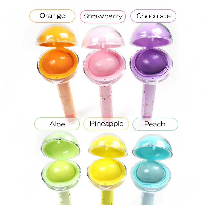2 in 1 Lip Gloss Cosmetic Lollipop Makeup Change Color Fruit Smell Private Labeling Small Batch Lip Balm Ball for Kids