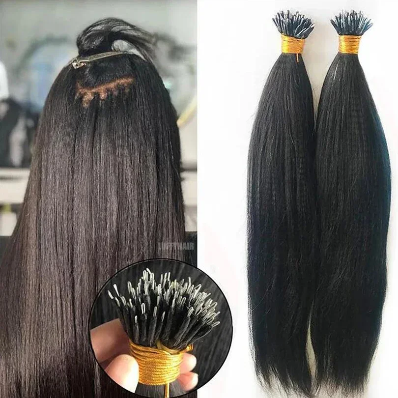 Brazilian Yaki Nano Ring Human Hair Bundles Keratin Capsule Micro Ring Hair Extensions_voghion.com
