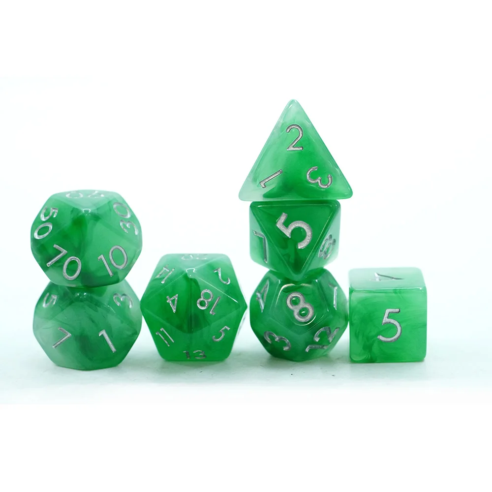 Conjunto de Dados Resinosos Poliédricos de Alta Qualidade com 7 Peças, Feitos à Mão, Tamanho 16mm, com Resina Verde e Bordas Suaves para Jogos de Mesa DND