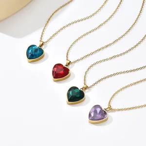 European American Simple Fashion Luxury Romantic Love Pendant Inlaid Shiny Color Zircon Stainless Steel 18K Gold Plated Bamboo