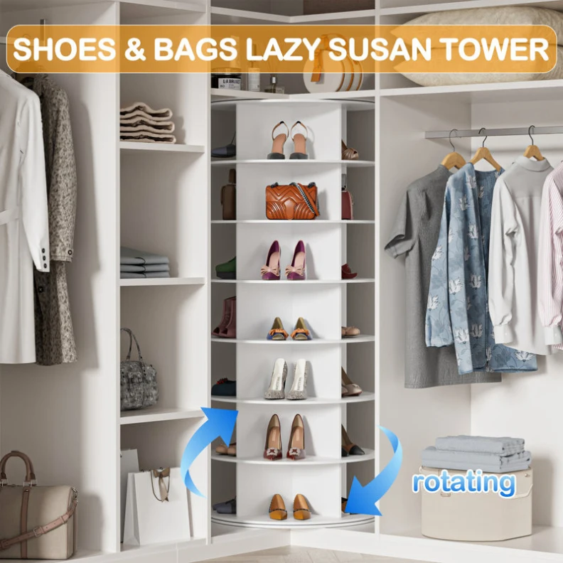Factory Direct 7 Tier Revolve Wood Round Rotating Shoe Rack for Entryway Bedroom