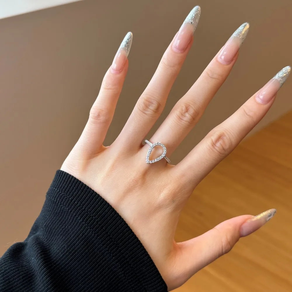 KAKODIY Cut Geometric Drop Ring Engagement Wedding 925 Sterling Silver Ring Set for Women detail 1