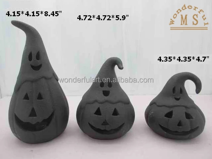 Black ceramic ornaments Halloween pumpkin porcelain cat figurine desktop hat statue for festival decoration