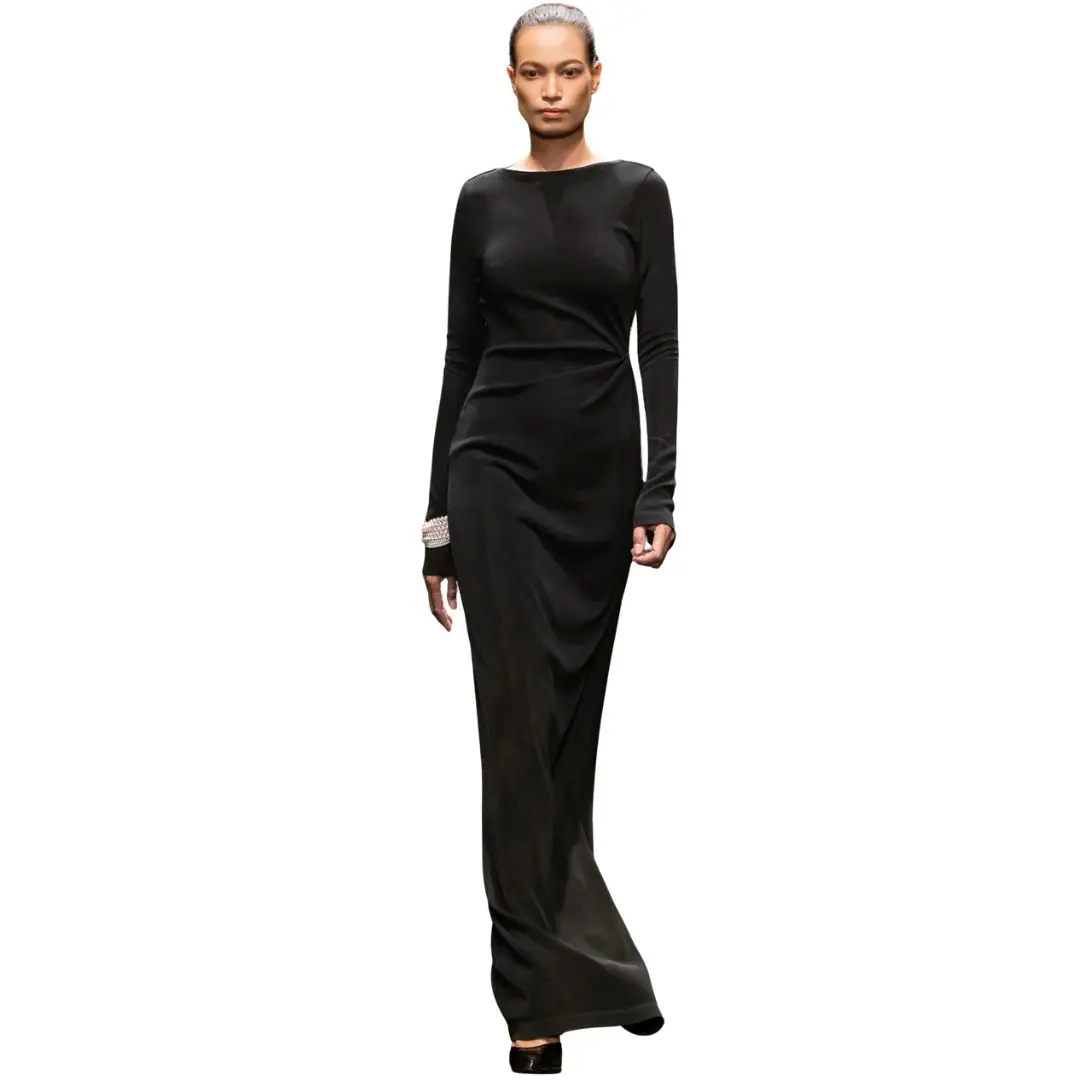 lady in the long black dress BLACK LONG SLEEVE Midi Dress