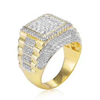Jasen Jawelry Hip hop iced out cz cubic zirconia gold plated 925 brass sterling silver baguette men ring
