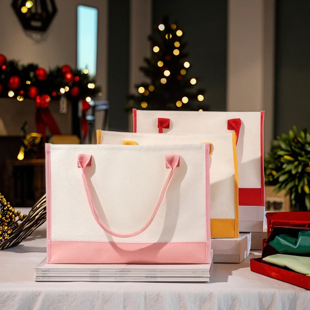 Christmas Gift Decorations Wrapping Canvas Shoulder Tote Bag Zipper Closure Letter Pattern High Aesthetic Value Waterproof