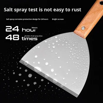 Japanese Style Thickened Stainless Steel Putty Knife Carbon Steel Blade Beech Wood Handle Industrial Scraper Cleaning Knife