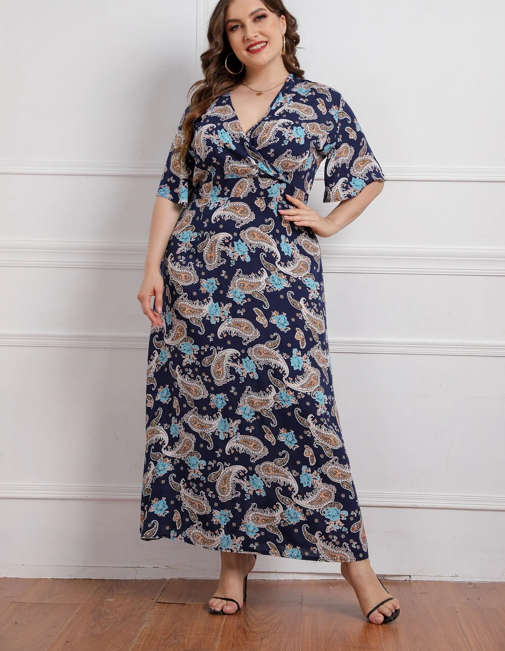 GIMILY XL-5XL New Styles Rayon V-neck Fat Lady Woman Dress Plus Size Floral  Print Maxi Summer Casual Dresses for Women