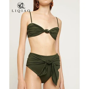 Knot-Front 2-Piece Bikini Retro High-Waist Swimwear Custom Breathable Tummy Control for Elegant Vacations