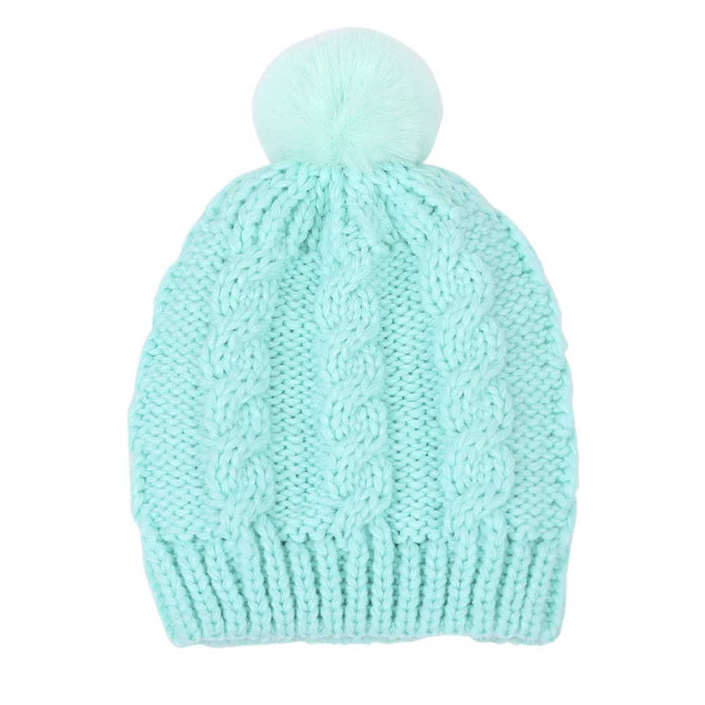 Kids wool ball pullover hat autumn and winter infant warm solid color knitted hat 5 colors