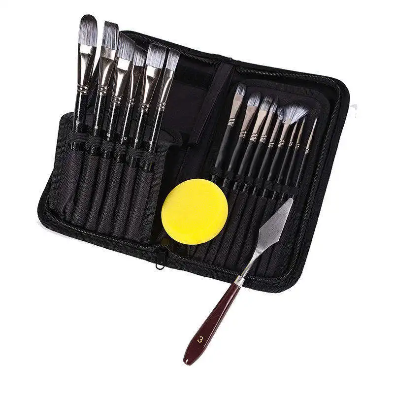 15 Pcs Brush Set Oil Painting Art Paint Kit With Palette Knife and Sponge