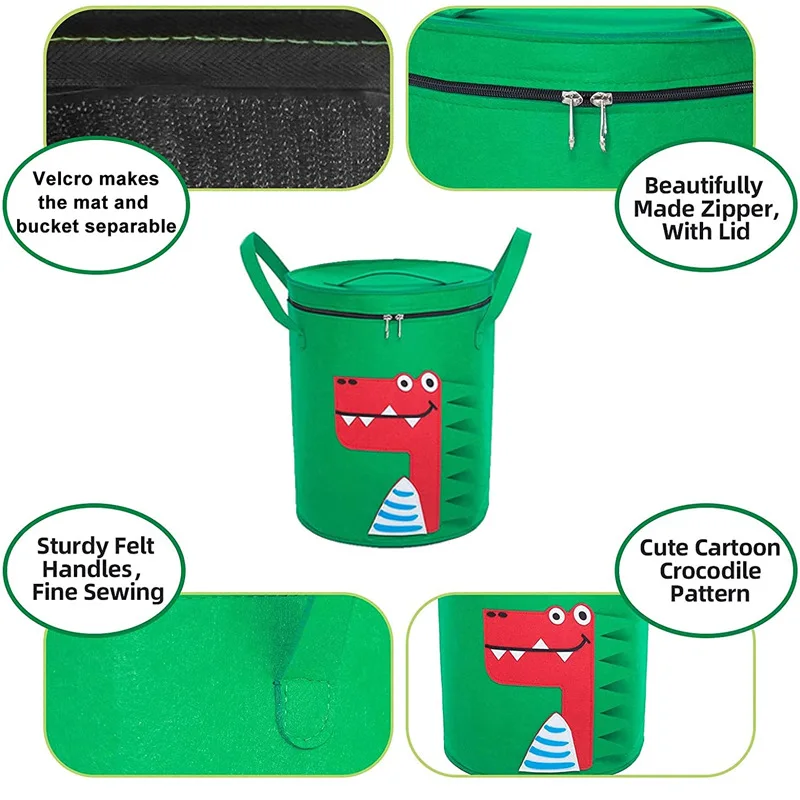New Dinosaur Thick Felt Toy Storage Bag 2in1 Pull Cord Building Block