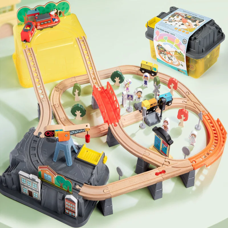 Interaktives, batteriebetriebenes elektrisches Eisenbahn-Spielset aus Holz zur frühen Bildung für Jungen und Mädchen 3-7 Jahre, Weihnachts- und Geburtstagsgeschenk