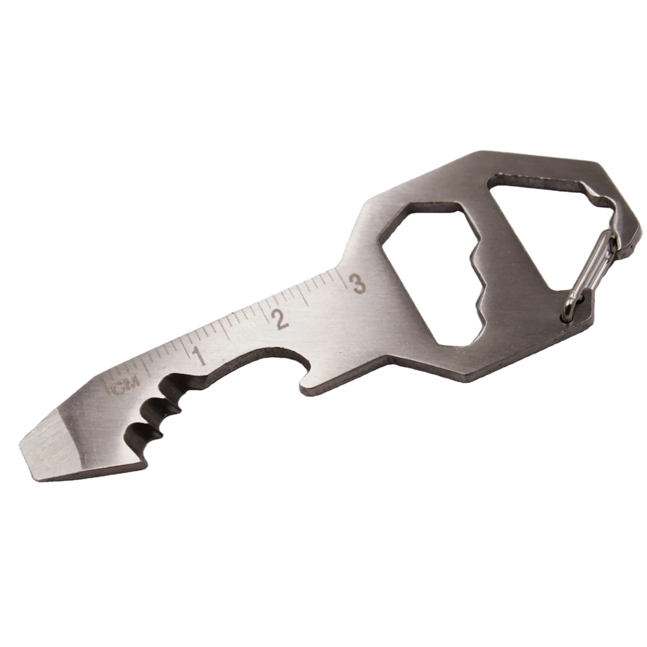 Stainless Steel Key Shape Design Edc Pocket Multitools Key Chain with Screwdriver Ruler Measuring 3 Size Hex Wrench Opener