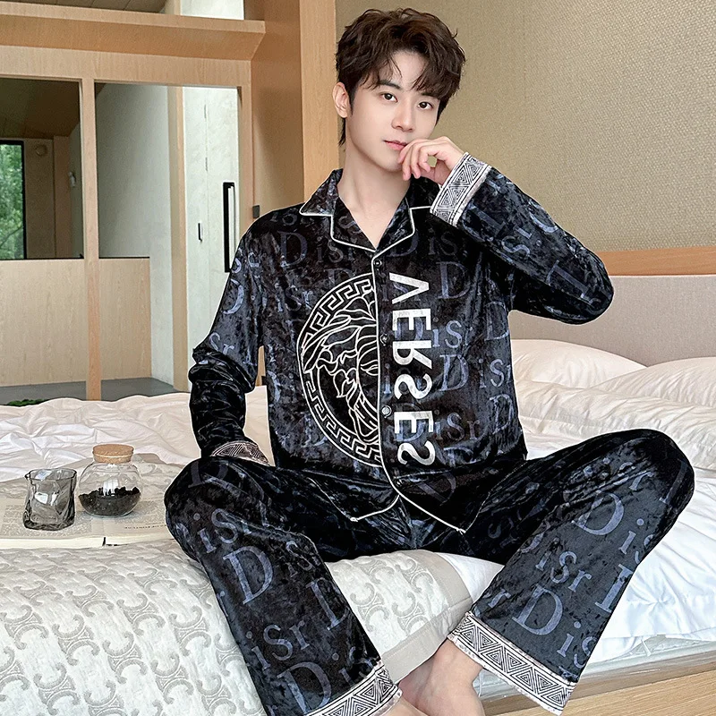 Luxury Velvet Thermal Casual Couple Pajamas Men Women Premium Texture Long Sleeve Breathable Quick Dry Trousers Warm Home Wear