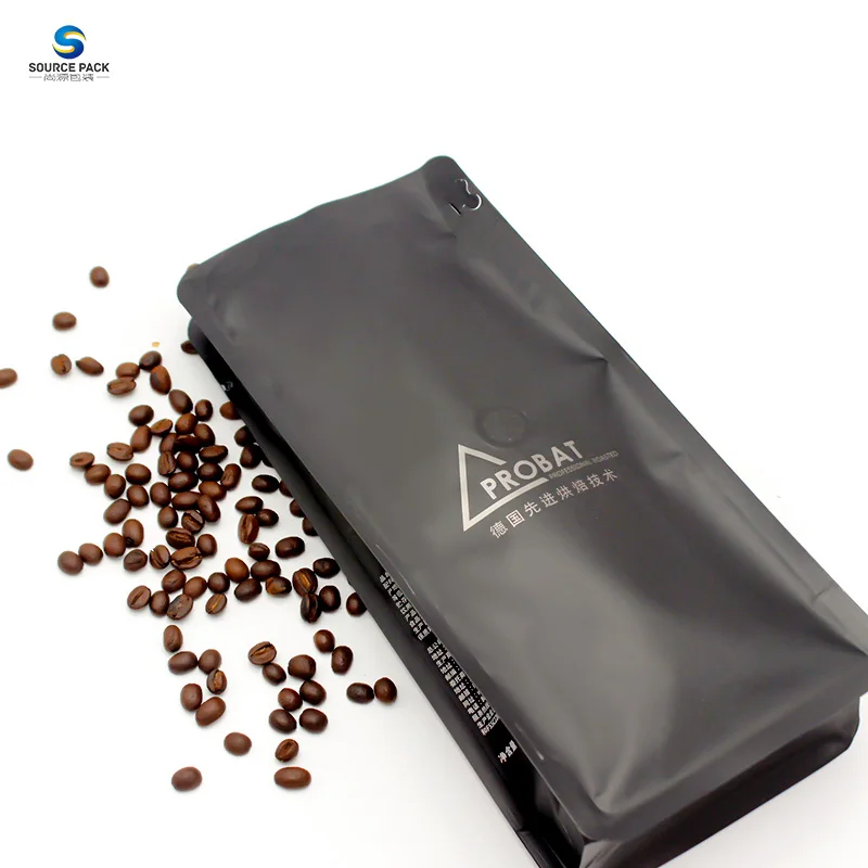 Custom Label Doypack Pouch Food Package Matte Finish Black Coffee Bag With Valve