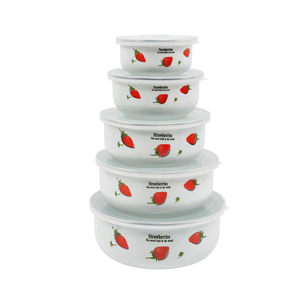 Reoona Pattern 10-18cm Salad Bowl Set Good Quality 5-Piece Enamelware Food Grade Fresh Storage Country Ceramic Dish 5-Piece Set